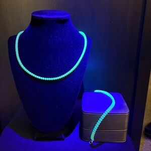 Uranium Glass Beaded Necklace & Bracelet Set